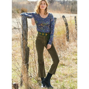 Peruvian Connection Women's Velveteen Cropped Legs Jeans 6 Green Cotton Crop